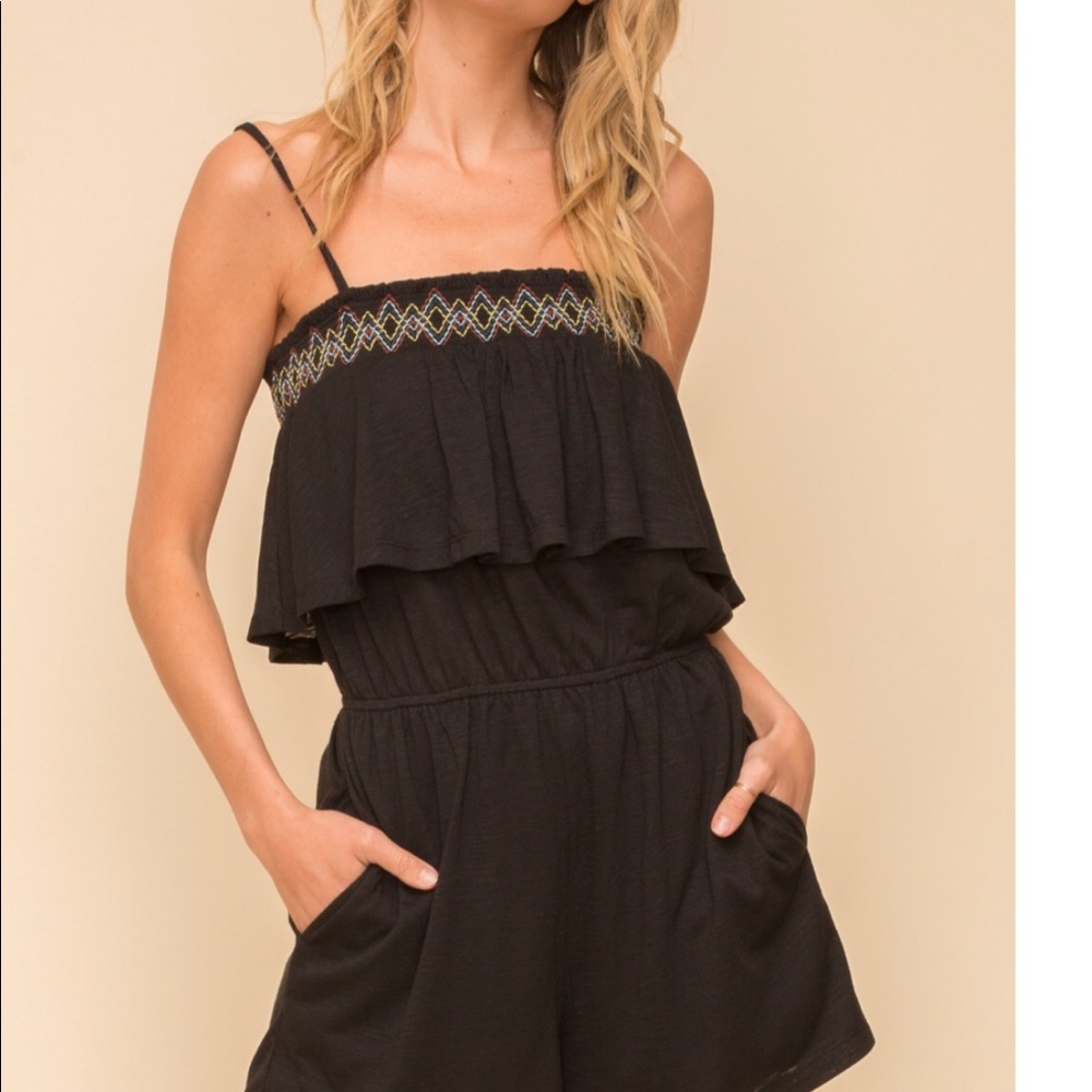 Bohemian ZigZag Smocked Ruffle Romper - Picture 9 of 10